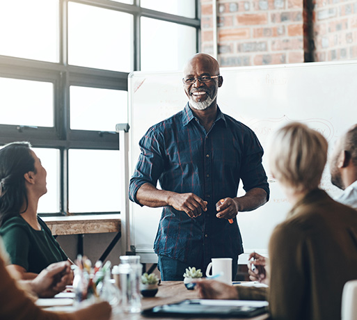 person presenting data on growth chart business strategy planning