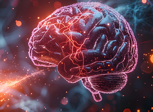 glowing brain illustration with neural connections representing thought and cognition processes related to learning and communication 3D model